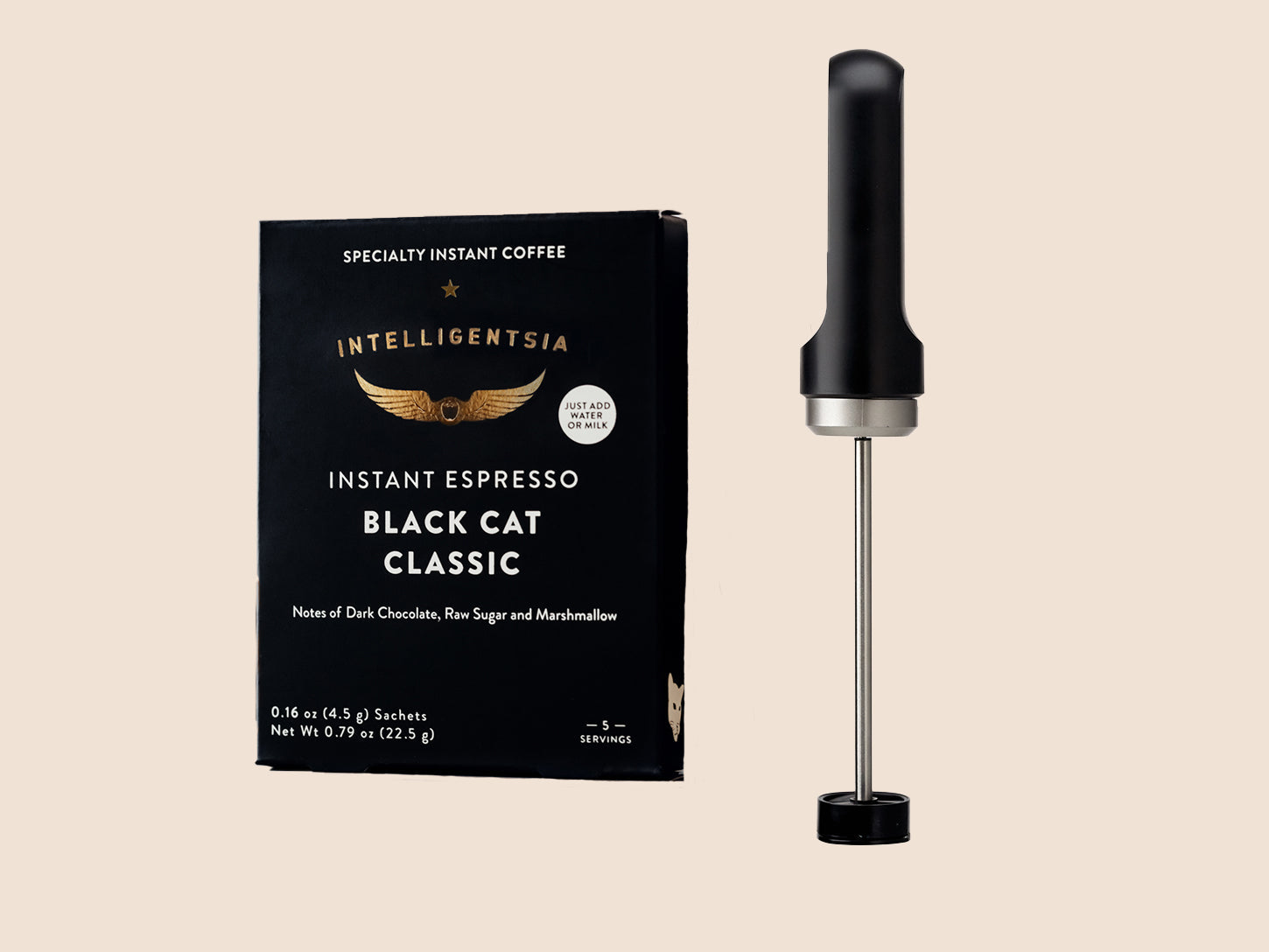 Nano Foamer Frother + Black Cat Instant Espresso Bundle